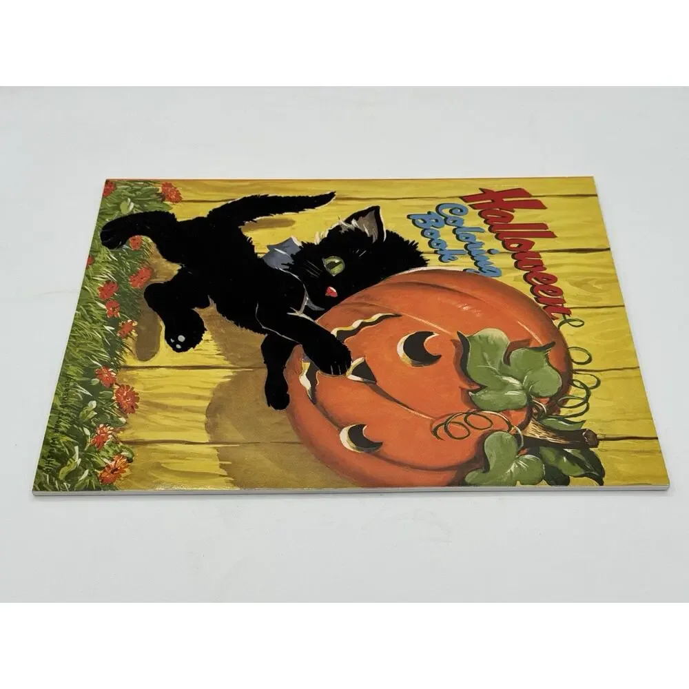 Golden Books Halloween Coloring Book Black Cat Pumpkin Fuzzy Velvet Cover
